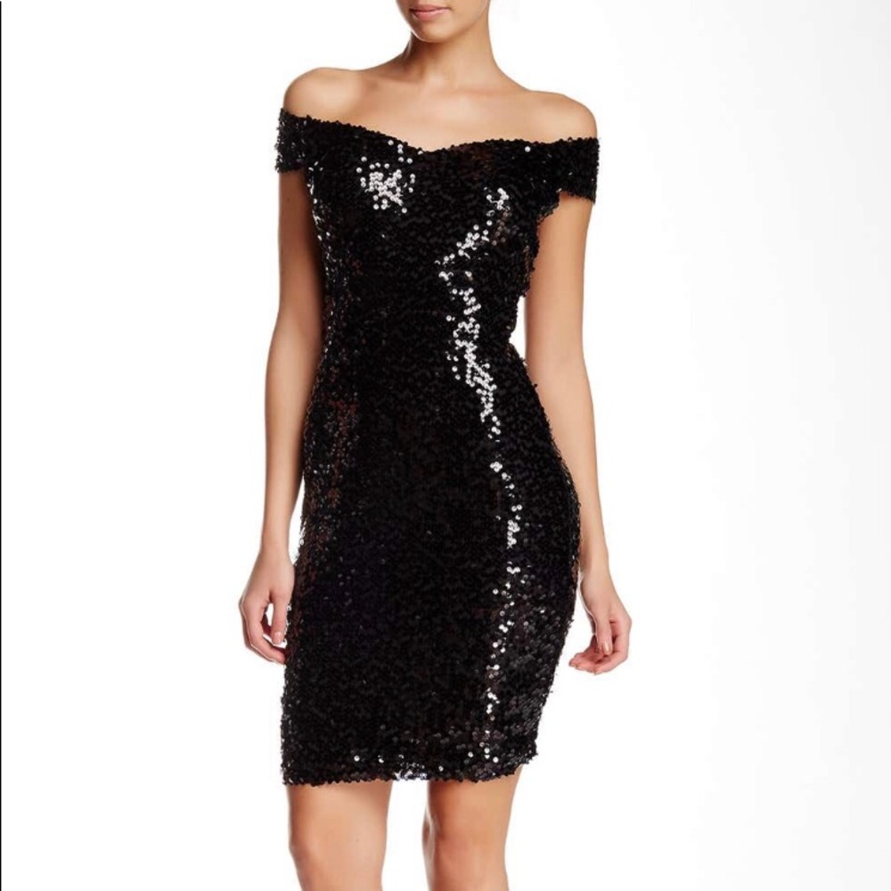 Marina V-Neck Iff the Shoulder Sequined Dress